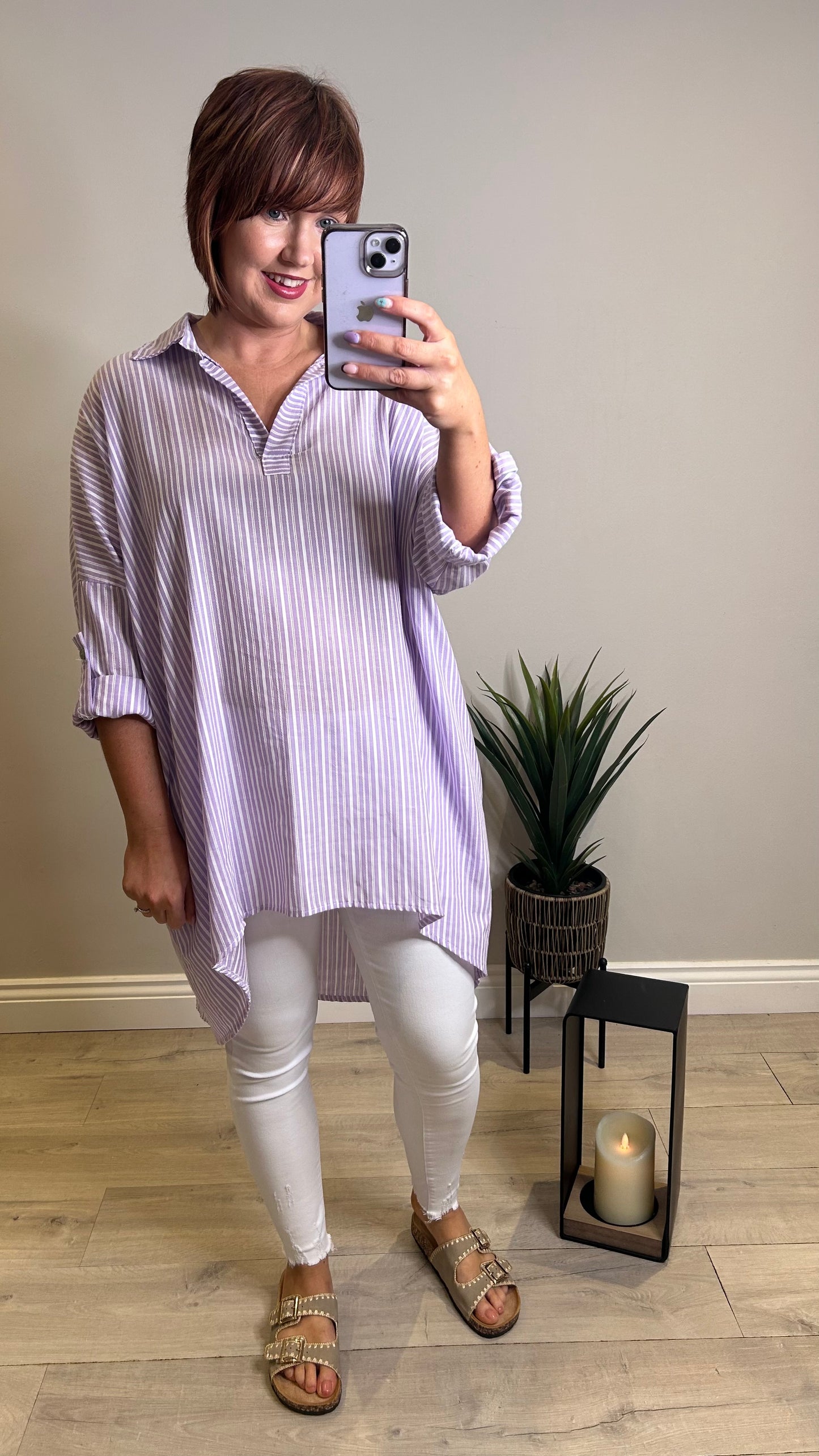 Cotton Stripe Oversized Shirt- Lilac