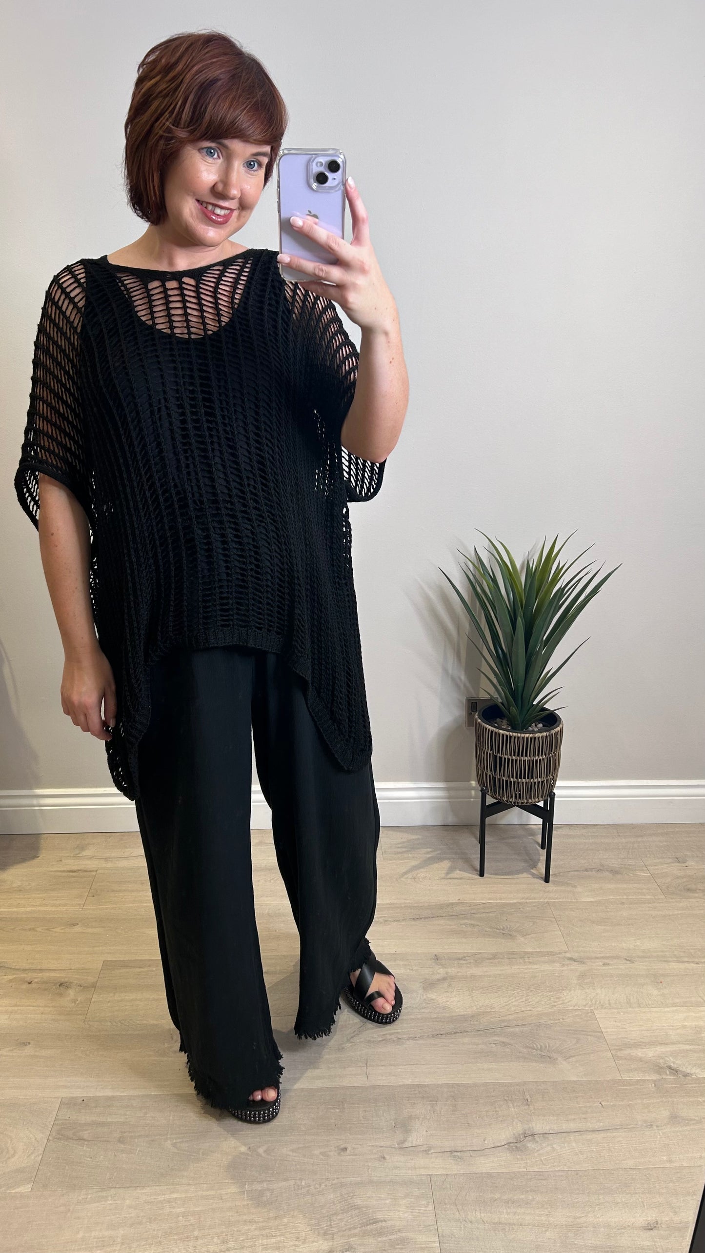 Cheesecloth Wide Leg Pants- Black