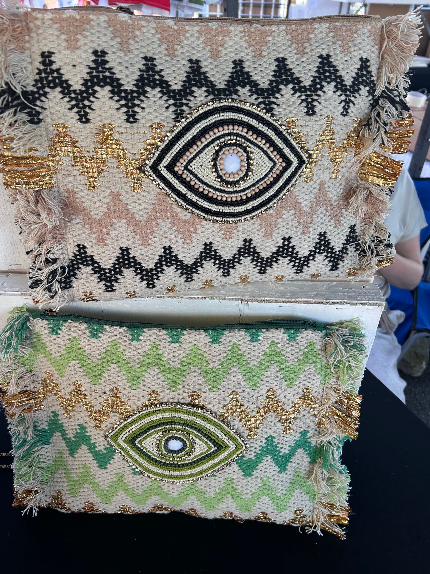 Evil Eye Embellished Bag- Green