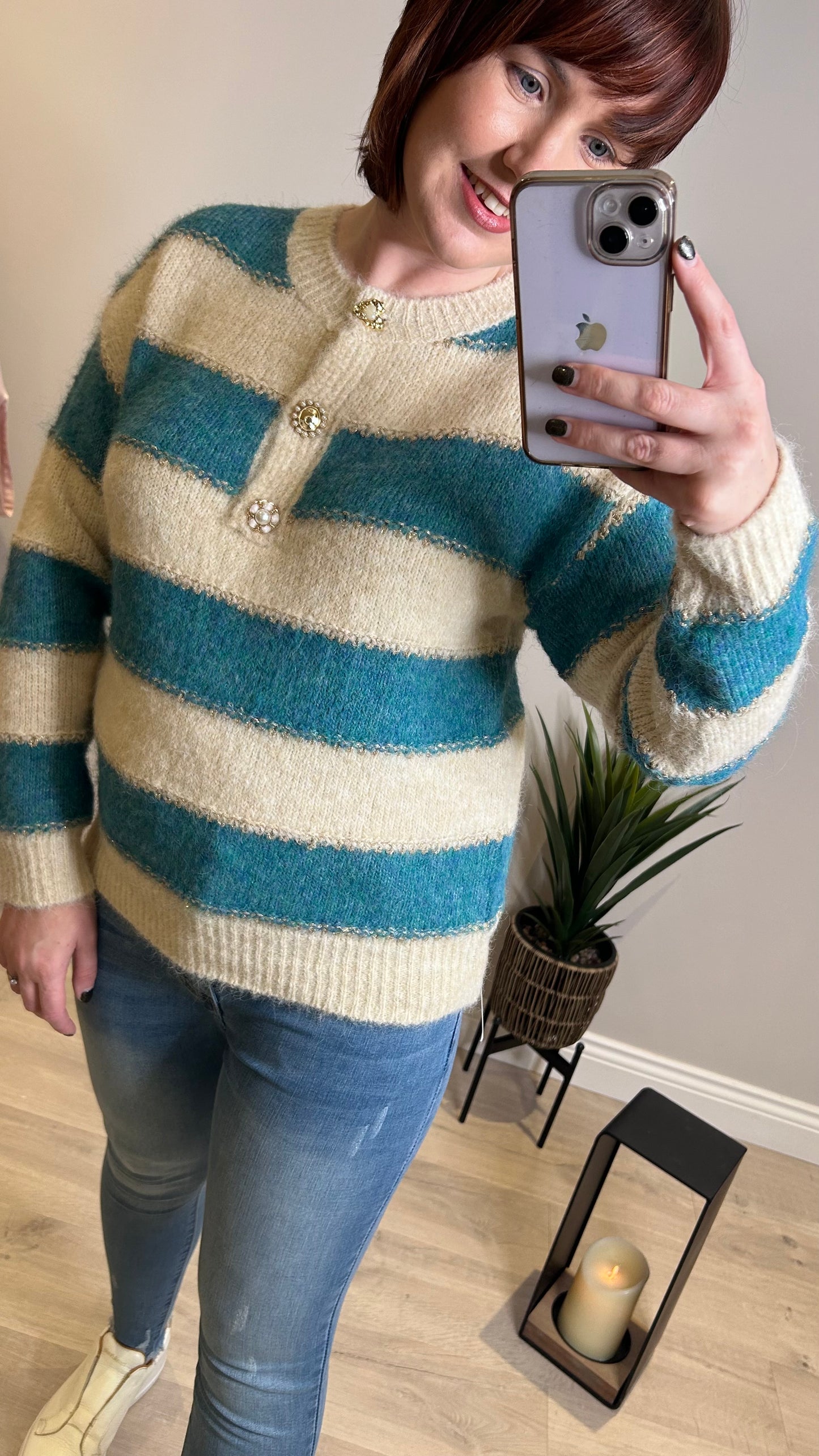 Paris Stripe Knit-Teal